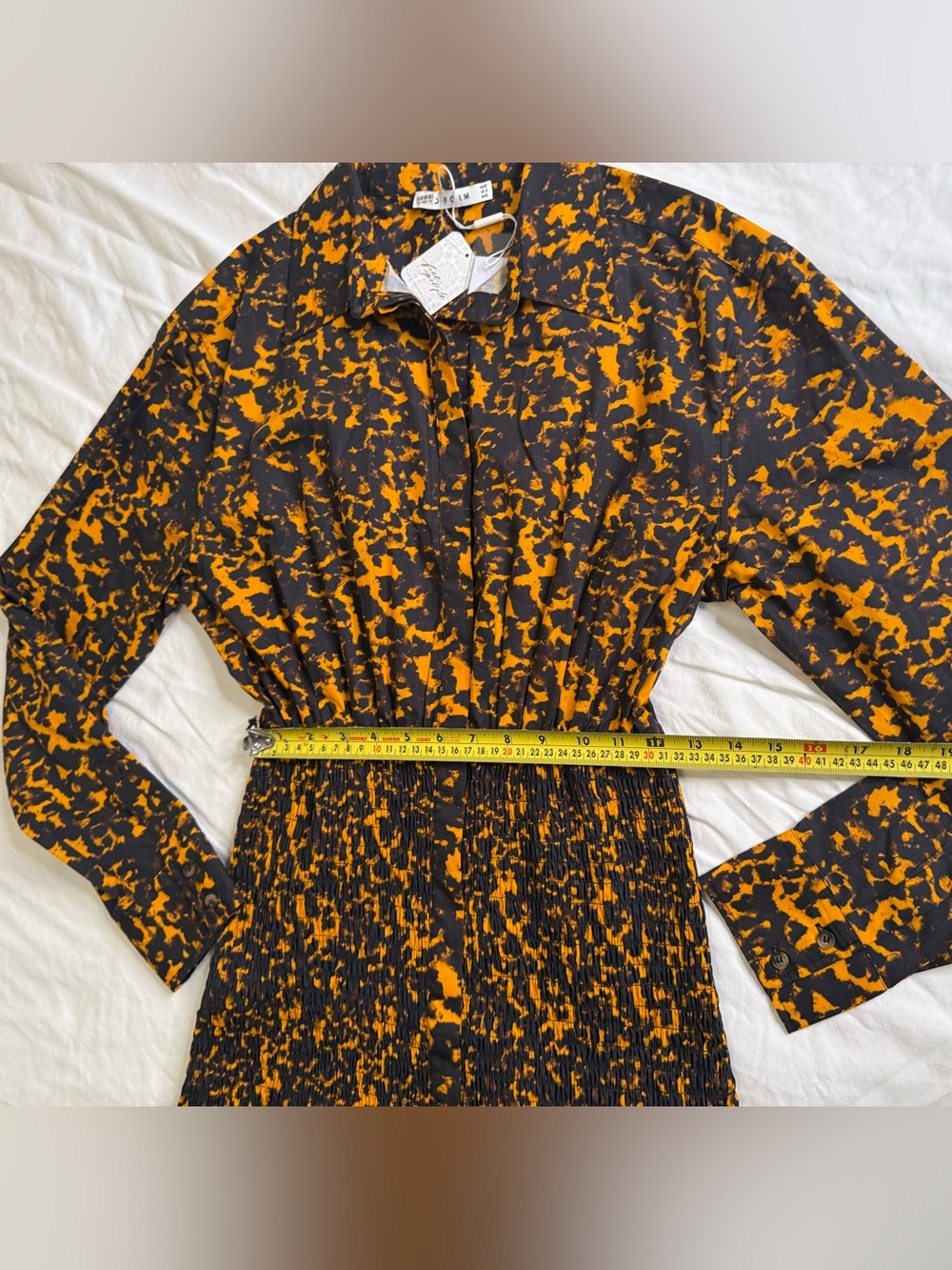 Free People x Third Form Blur Out Shirred Shirt Dress NWT Orange Abstract US 8 - Picture 10 of 12
